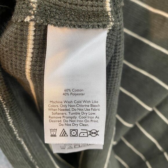 Eddie Bauer Sweater Mens L Green Striped Thermal Waffle Knit Outdoor Hiking Crew - Picture 5 of 7